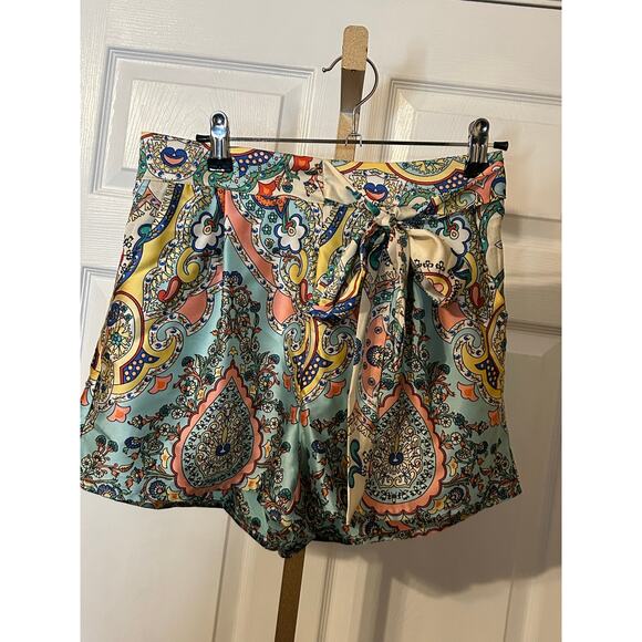 Molly Bracken Satin Tie Shorts, Green Blooma, Size XS - Picture 5 of 10